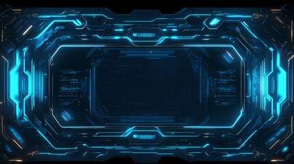 Fototapete - A cutting-edge 3D render of a HUD digital frame featuring glowing blue lines, symbolizing innovation and futuristic aesthetics