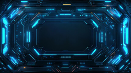 Fototapete - A futuristic 3D render of a HUD digital frame, illuminated by glowing blue lines, representing the forefront of digital design and technology