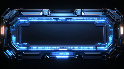 Fototapete - A futuristic 3D render of a HUD digital frame with glowing blue lines, highlighting the sleek and advanced design of modern technology