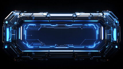 Fototapete - A cutting-edge 3D render of a HUD digital frame featuring glowing blue lines, representing the future of digital innovation and technology