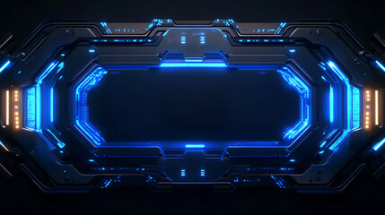Fototapete - A sleek 3D render of a HUD digital frame illuminated by glowing blue lines, symbolizing cutting-edge innovation and futuristic design