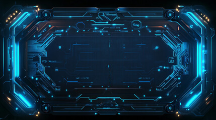 Fototapete - A futuristic 3D render of a HUD digital frame featuring glowing blue lines, representing the pinnacle of technology and digital sophistication