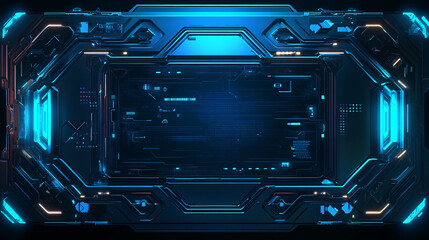 Fototapete - A modern 3D render of a HUD digital frame with glowing blue lines, highlighting the sleek and innovative design of futuristic technology