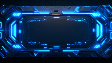 Fototapete - A high-tech 3D render of a HUD digital frame illuminated by glowing blue lines, symbolizing the forefront of digital innovation and design