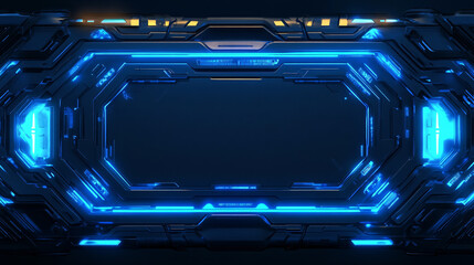 Fototapete - A futuristic 3D render of a HUD digital frame featuring glowing blue lines, highlighting the advanced and innovative aspects of digital design