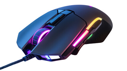 Poster - Modern gaming mouse with rgb lighting on transparent background