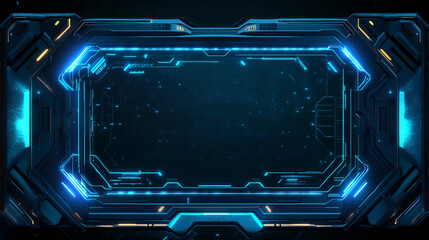 Fototapete - A sleek 3D render of a HUD digital frame with glowing blue lines, showcasing the advanced and futuristic design of modern technology