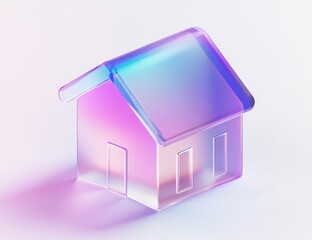 Poster - Iridescent glass house icon, digital rendering.