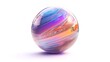© sadewotito - Abstract iridescent sphere with swirling multicolored patterns on white background.