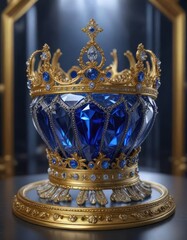 Regal Diamond and Sapphire Crown Centerpiece in a Glass Case , centerpiece, artifact