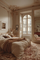 Wall Mural - Interior of the bedroom with classic furniture and luxury bed. Vintage decoration with antique furniture 