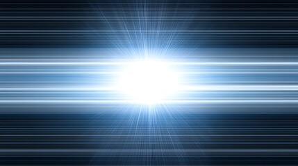 Poster - Bright Light Exploding From Center Of Horizontal Blue Lines