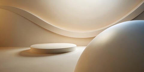 Wall Mural - abstract beige interior with curves and pedestal
