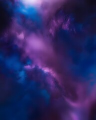 Wall Mural - Vibrant hues of purple and blue swirl together, creating a dreamy, cosmic atmosphere. The interplay of light and shadow evokes a sense of mystery and depth.