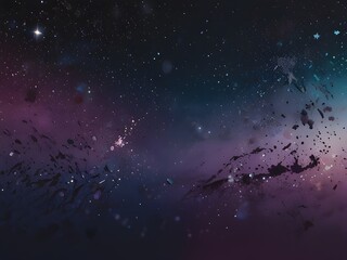 Wall Mural - A captivating cosmic scene with a blend of deep purples, blues & blacks creates a mysterious and ethereal ambiance. Stars scattered throughout the composition give it a dreamy, galaxy-like appearance