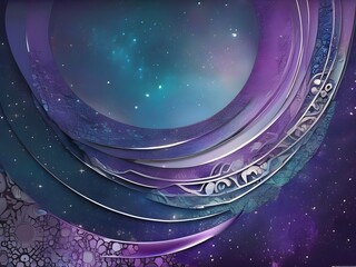 Wall Mural - A swirling composition of purples and blues, featuring circular and organic shapes creating a cosmic feel. Stars scattered throughout the scene hint at an otherworldly or galactic atmosphere.