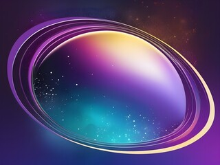Wall Mural - A vibrant, cosmic scene features a glowing orb surrounded by swirling rings in a spectrum of purple, blue, and yellow hues. Stars speckle the background, enhancing the otherworldly feel.