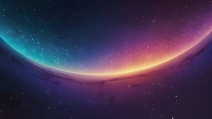 Wall Mural - A cosmic scene features a vibrant interplay of colors, with a glowing horizon line separating deep space from a luminous atmosphere. Stars are scattered across the expanse