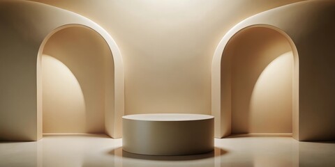 Wall Mural - beige cylindrical podium in archway niche