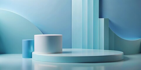 Wall Mural - abstract blue and white cylindrical display platform
