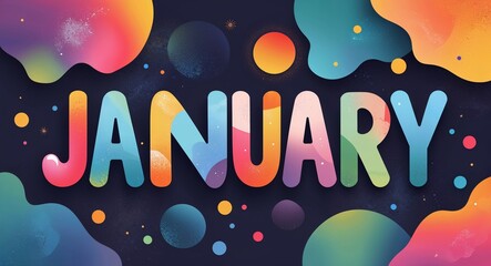 Wall Mural - january word cute retro colorful lettering in abstract background