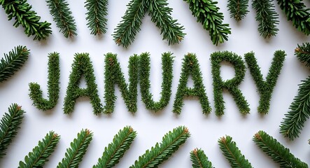 Wall Mural - january word shrubs trimmed on white background