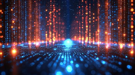 Poster - abstract blue and orange light particle background