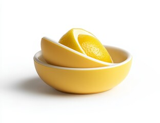 Poster - Halved lemon in yellow bowl, isolated on white.