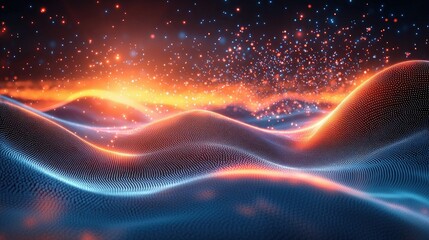 Poster - Abstract Digital Landscape with Glowing Particles