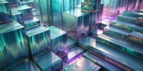 Wall Mural - abstract cubic structure, iridescent background