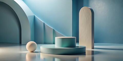 Wall Mural - abstract blue and beige geometric forms product display background