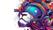 © art_bee8 - Colorful illustration of a cat in an astronaut helmet, surrounded by vibrant geometric patterns