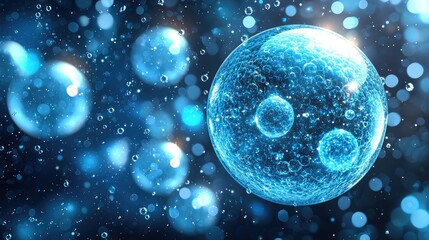 Poster - abstract blue sphere cellular structure art