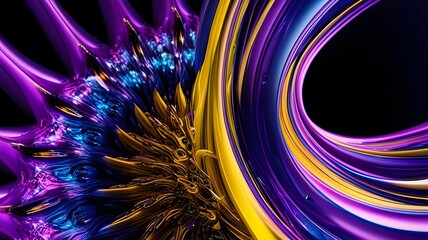 Wall Mural - Vivid swirls of purple, gold, and blue create a dynamic, abstract composition, suggesting movement and energy. The contrasting colors and flowing shapes evoke a sense of depth and fluidity.
