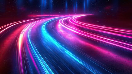 Poster - Abstract Neon Light Trails Curve Road Scene