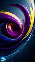 Wall Mural - Swirling ribbons of vibrant purple and yellow create a dynamic, abstract pattern against a dark background. The sharp contrast and fluid motion evoke a sense of energy and movement.