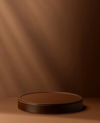 Wall Mural - brown cylindrical podium with sunlit background.