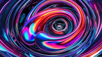 Wall Mural - A vibrant swirl of neon colors creates a mesmerizing spiral pattern. The dynamic mix of blues, pinks, and purples forms an abstract, futuristic design.