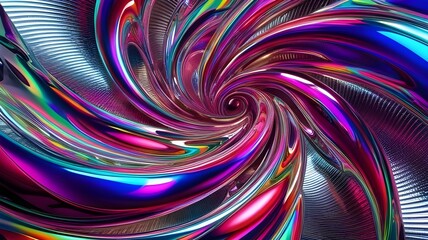 Wall Mural - Vibrant and dynamic swirls of color create a mesmerizing spiral pattern, combining shades of pink, purple, blue, and silver. The glossy, metallic appearance adds a sense of depth and movement t