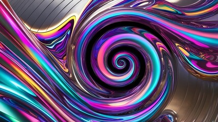 Wall Mural - Vivid swirls of color intertwine, creating a dynamic and fluid pattern with a metallic sheen. The composition features a spiral that draws the eye into its vibrant center.