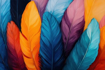 Poster - Vibrant feather art display nature digital artwork bright colors close-up creativity unleashed