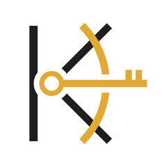 Aufkleber - The image shows a flat logo design of an initial letter K with a brown key that acts as the bow and arrow on a white background