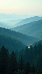  A vast expanse of misty spruce forest stretching towards the horizon, spruce, misty