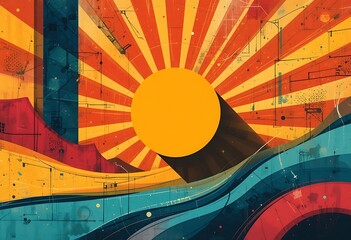 Poster - Abstract Sunburst Design with Geometric Shapes and Colors