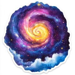 Wall Mural - Whimsical spiral galaxy art with vibrant colors, nestled in clouds.