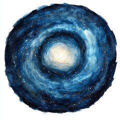 Wall Mural - Watercolor painting of a swirling galaxy, dark blue with gold center.