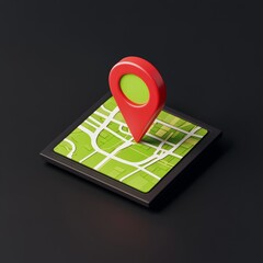 Wall Mural - 3d isometric rendering of a red location pin on a green city map.