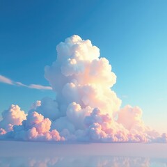 soft blue and pink sky with fluffy bright cloud, colorful, cottony