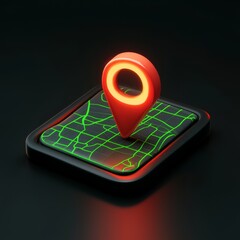 Wall Mural - glowing red location pin on a digital map interface.