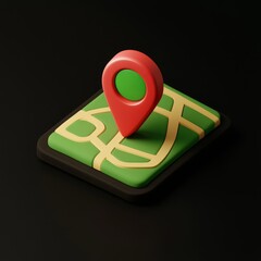 Wall Mural - 3d isometric map with red location pin.